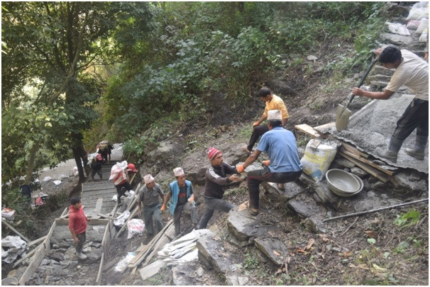 श्रमदान र सहयोग जुटाएर पक्की पदमार्ग   